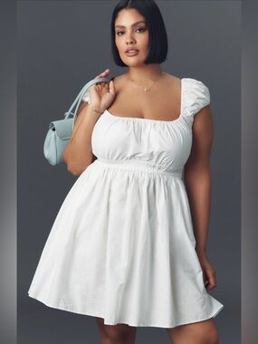 Eloquii Women's Plus Size 18 Square Neck Poplin Flare Mini Dress Short Sleeve